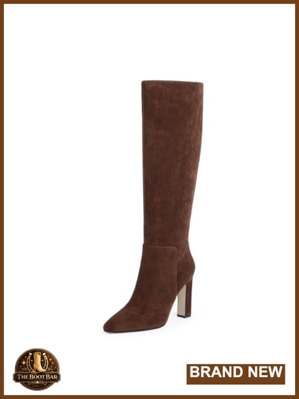 Women Knee High Boots Almond Toe Chunky Block High Heel Faux Suede